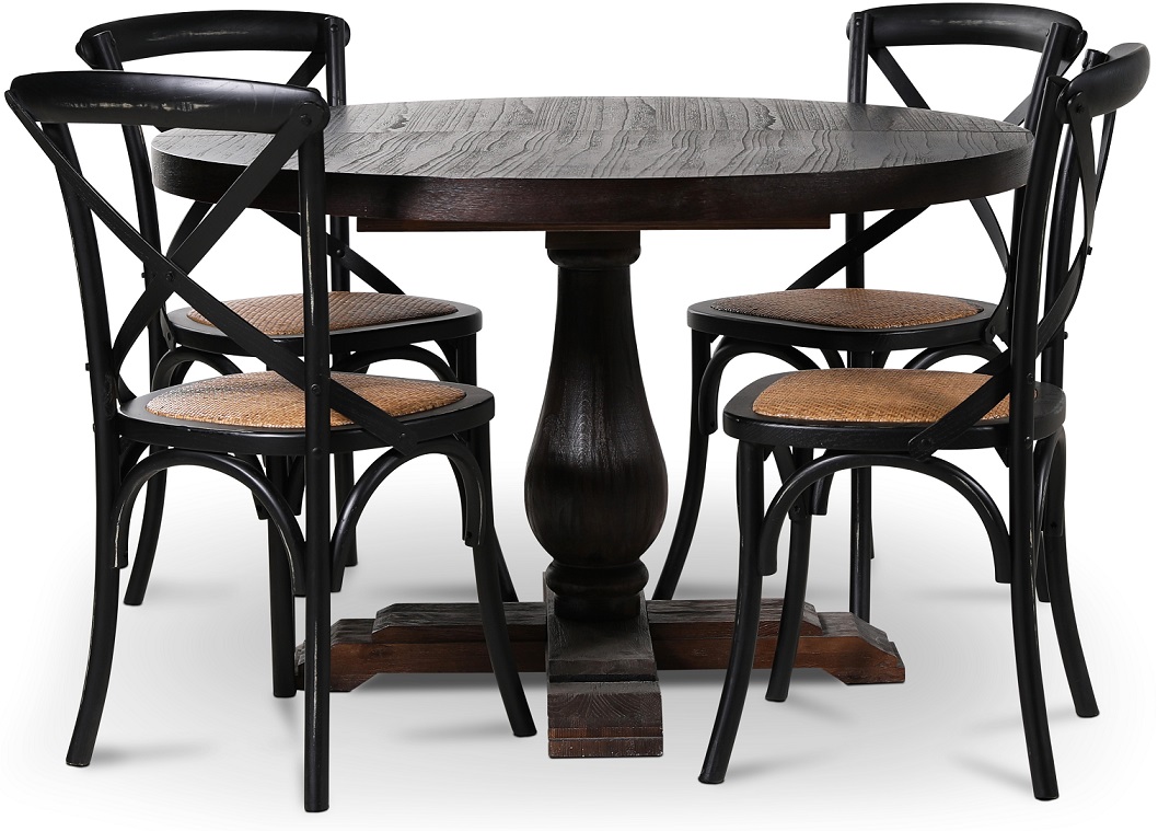 Eetkamergroep, moderne eetgroep, glazen tafel, rond, eettafel met 4 eetkamerstoelen, geschikt