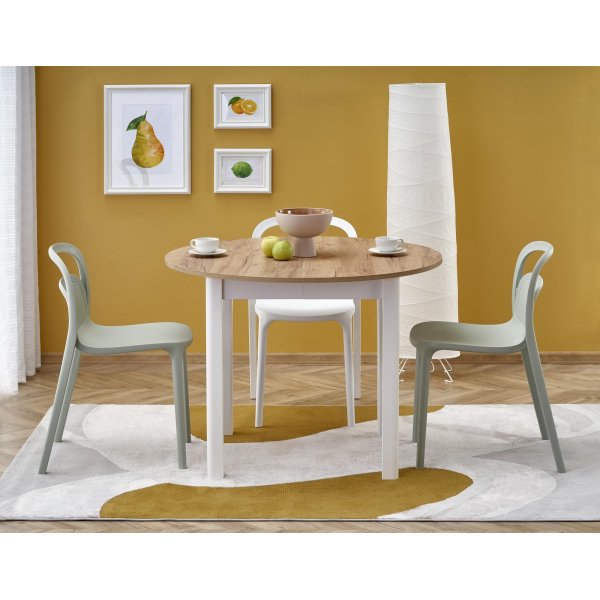 Ronde uitschuifbare eettafel eiken/wit 102-142 cm - Berivan